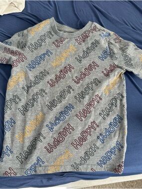 365 kids Gray “HAPPY!” Short Sleeve Tee Shirt toddler 5 5T